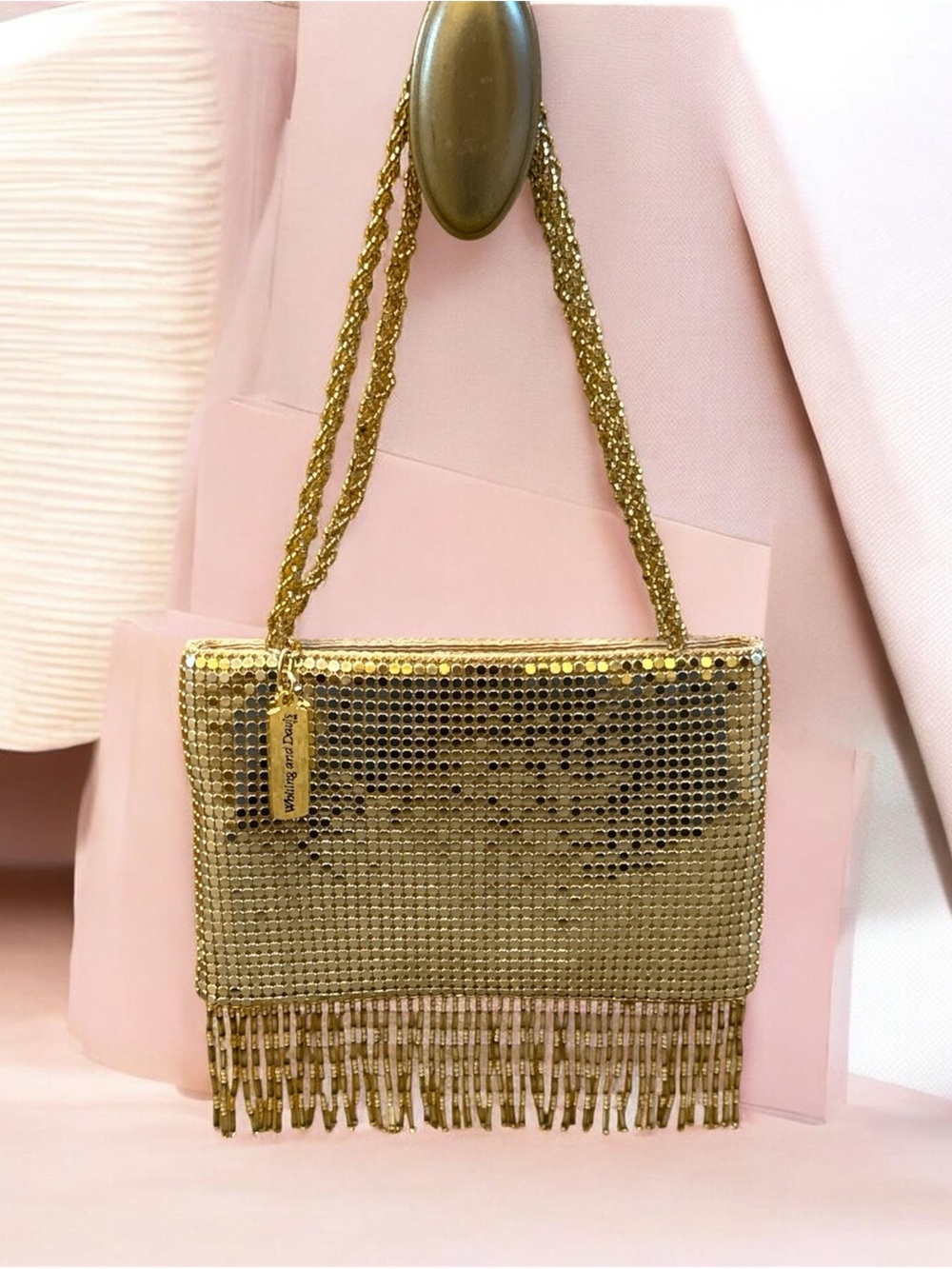 Whiting and Davis Gold mesh Fringe vintage Evening Bag